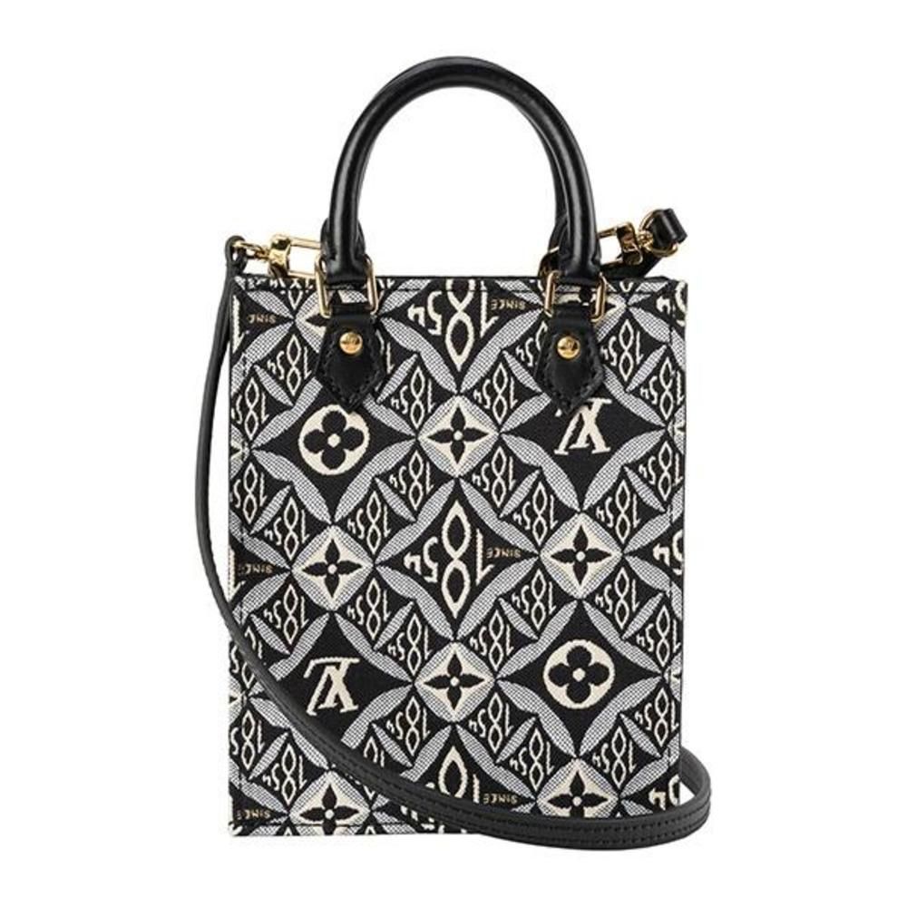 Louis Vuitton Sac Plat Jacquard Textile Trimming Leather Black